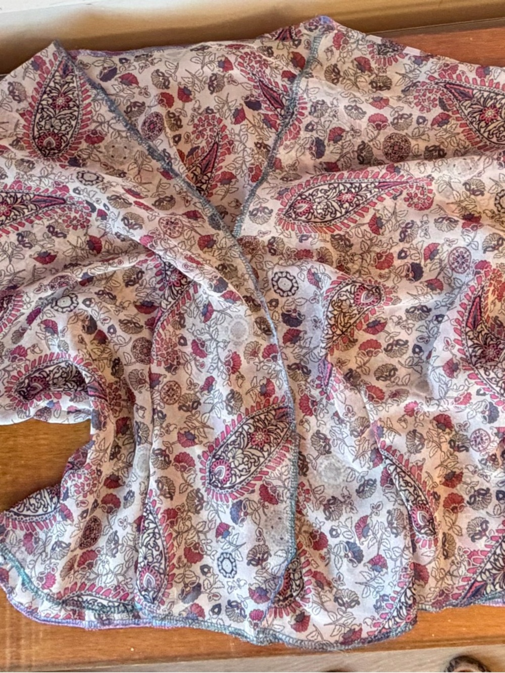 Tootsie’s Handmade Floral Paisley Kimono Style Blouse in Reds Pink and Cream - Picture 5 of 9